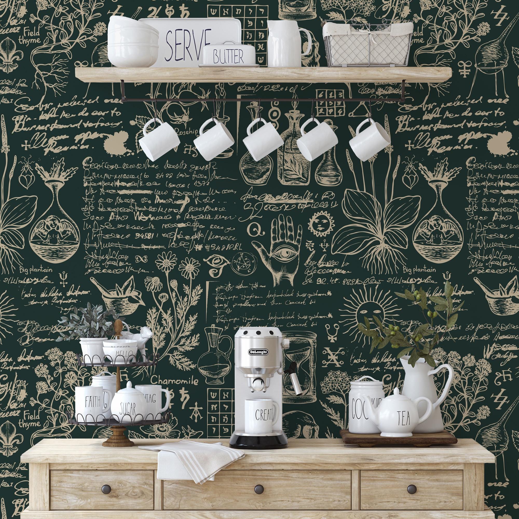 Botanical Herbal Wallpaper Mural: Vintage Apothecary Peel & Stick