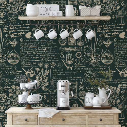 Botanical Herbal Wallpaper Mural: Vintage Apothecary Peel & Stick