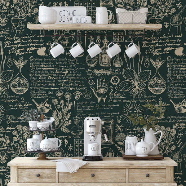 Botanical Herbal Wallpaper Mural: Vintage Apothecary Peel & Stick
