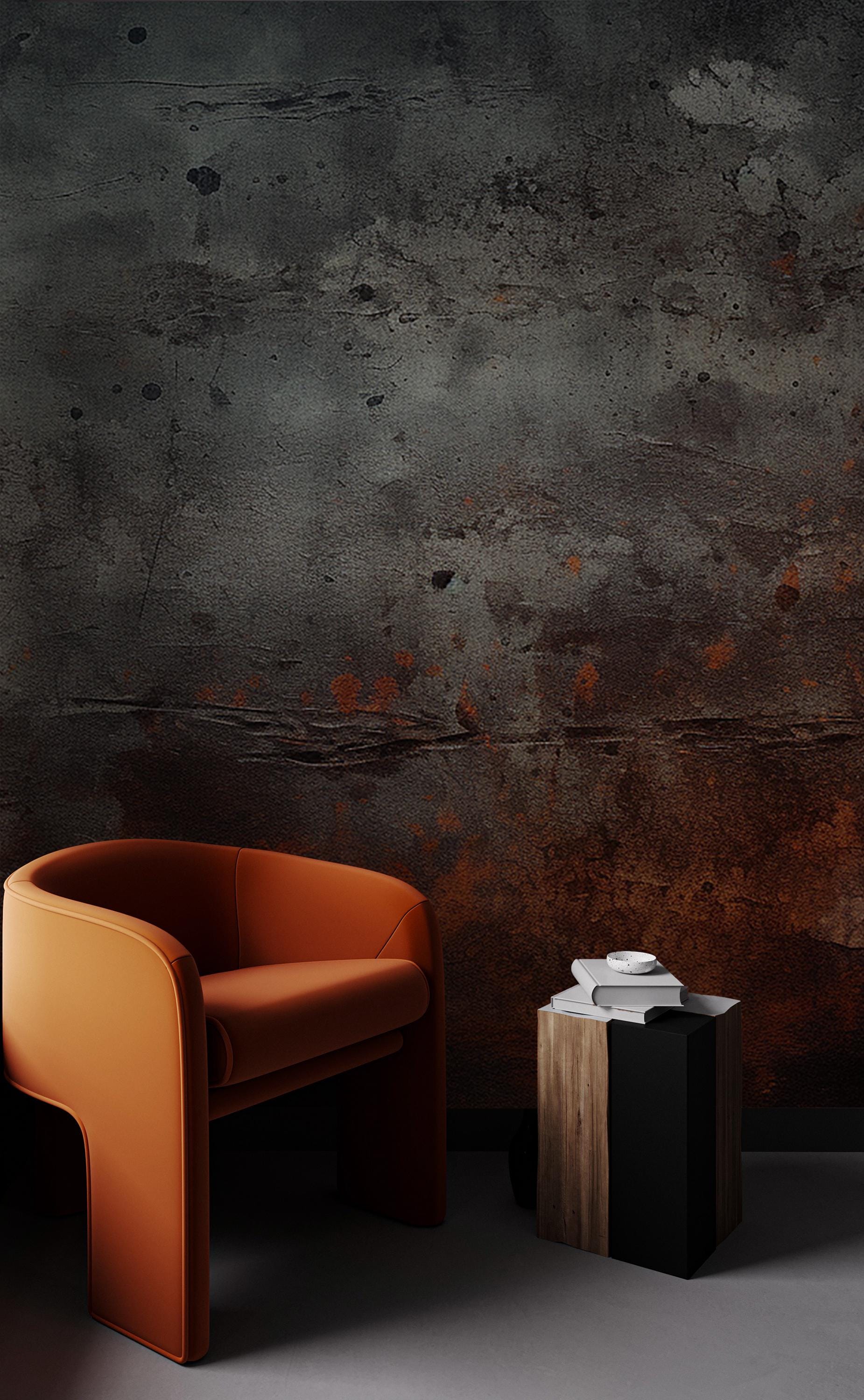 Black Concrete Wallpaper: Rusty Copper Tones, Peel and Stick