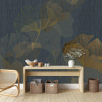 Navy and Gold Ginkgo Leaf Wallpaper: Luxe Peel and Stick Wall Mural
