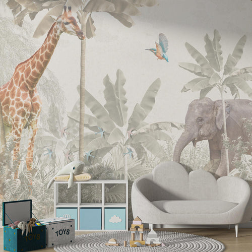 Safari Animals Wallpaper Mural: Peel and Stick Jungle Nursery