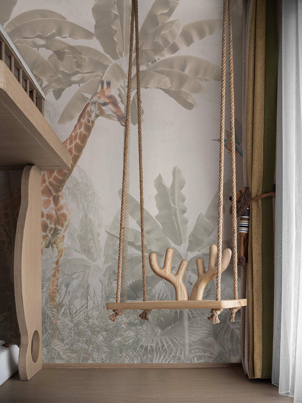 Safari Animals Wallpaper Mural: Peel and Stick Jungle Nursery - View 4