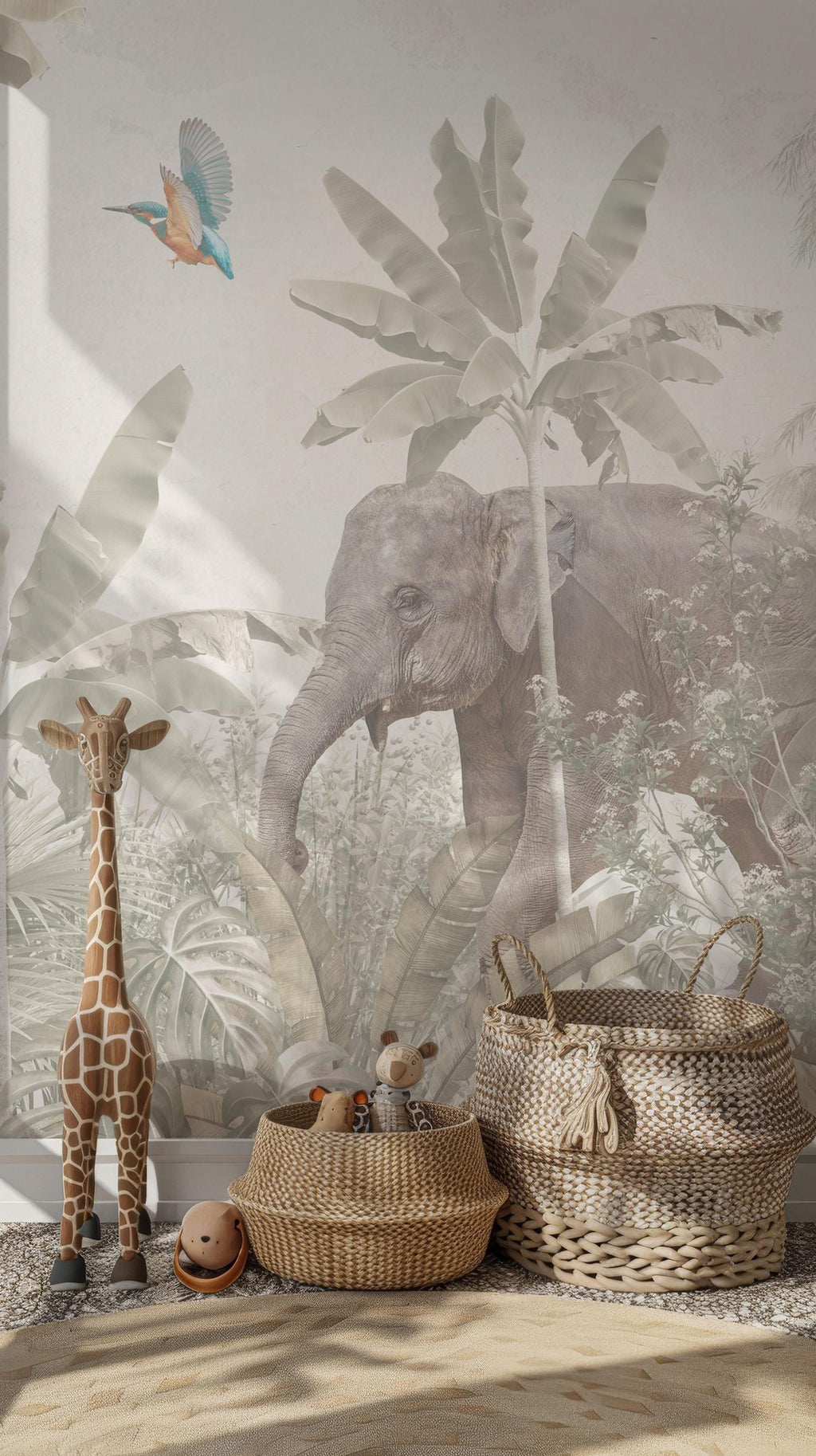 Safari Animals Wallpaper Mural: Peel and Stick Jungle Nursery - View 2