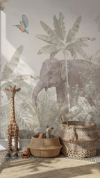 Safari Animals Wallpaper Mural: Peel and Stick Jungle Nursery - View 2