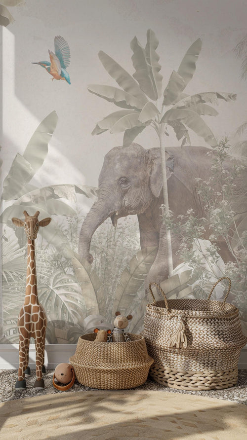 Safari Animals Wallpaper Mural: Peel and Stick Jungle Nursery - View 2