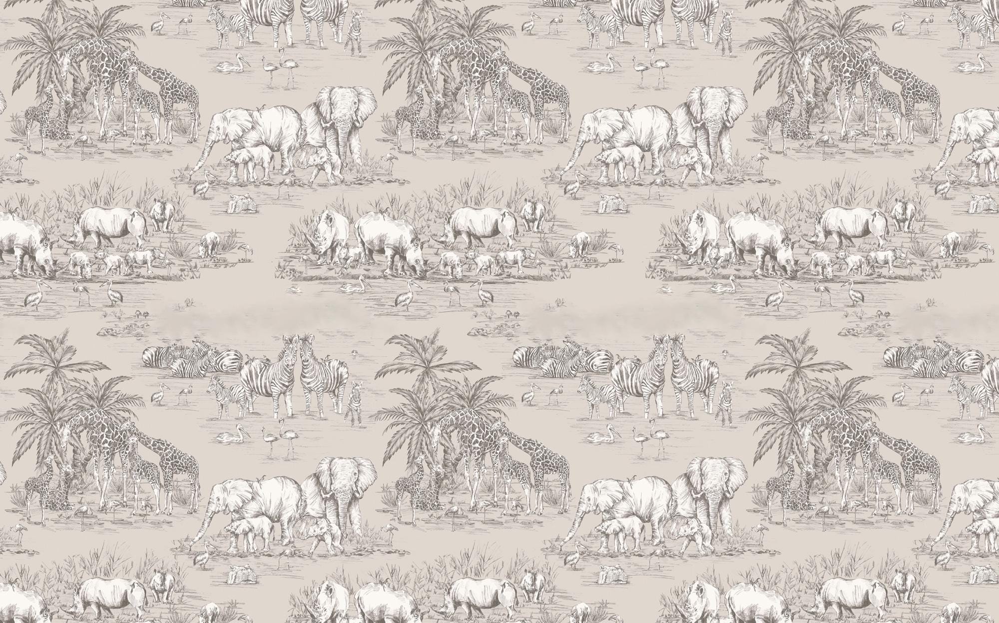 Safari Pattern Wallpaper: Neutral Jungle Mural, Kids Room Decor - View 6