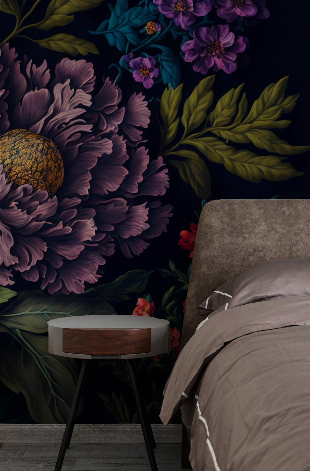 Dark Peony Floral Wall Mural: Removable Peel & Stick Wallpaper - View 4