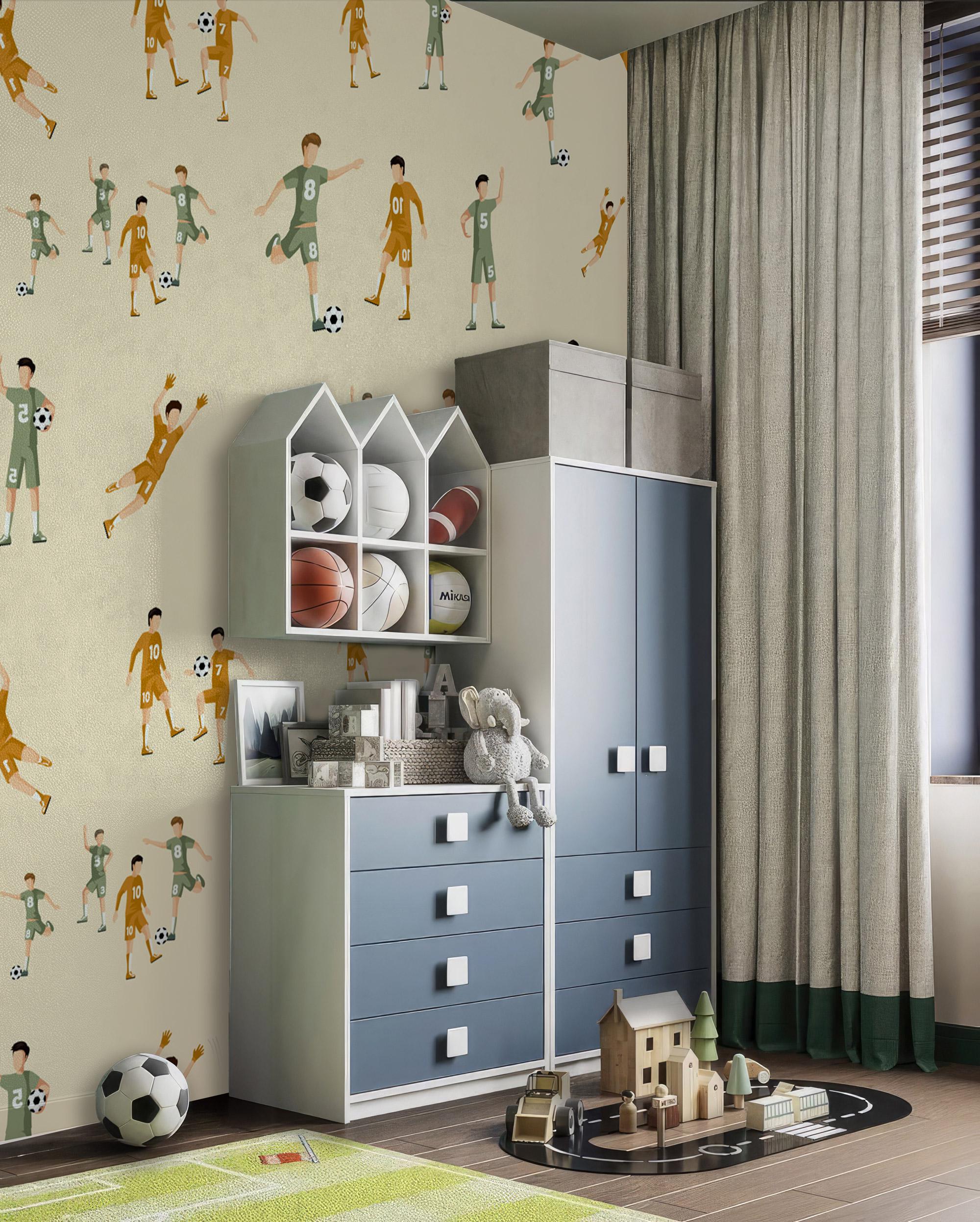 Soccer Kids Wall Mural: Peel & Stick Sports Wallpaper - View 3
