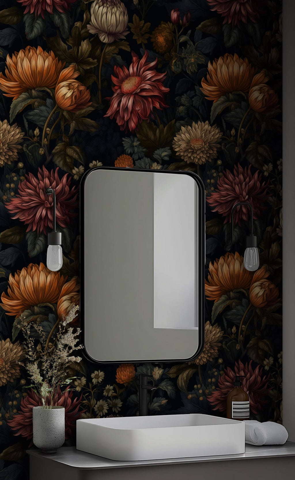Dark Floral Wallpaper Mural: Abstract Peony, Bold Boho Decor
