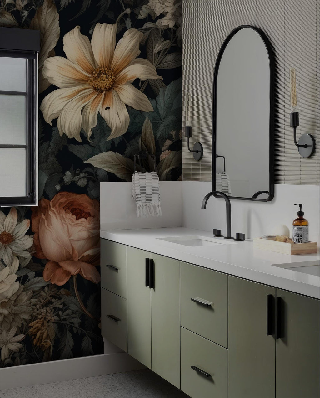 Dark Floral Peel and Stick Wall Mural, Peony Wallpaper - View 2