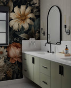 Dark Floral Peel and Stick Wall Mural, Peony Wallpaper - View 2