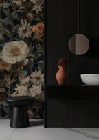 Dark Floral Peel and Stick Wall Mural, Peony Wallpaper - View 6