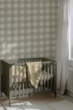 Sage Green Buffalo Plaid Peel and Stick Wallpaper Mural - View 2