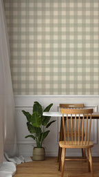Sage Green Buffalo Plaid Peel and Stick Wallpaper Mural - View 4