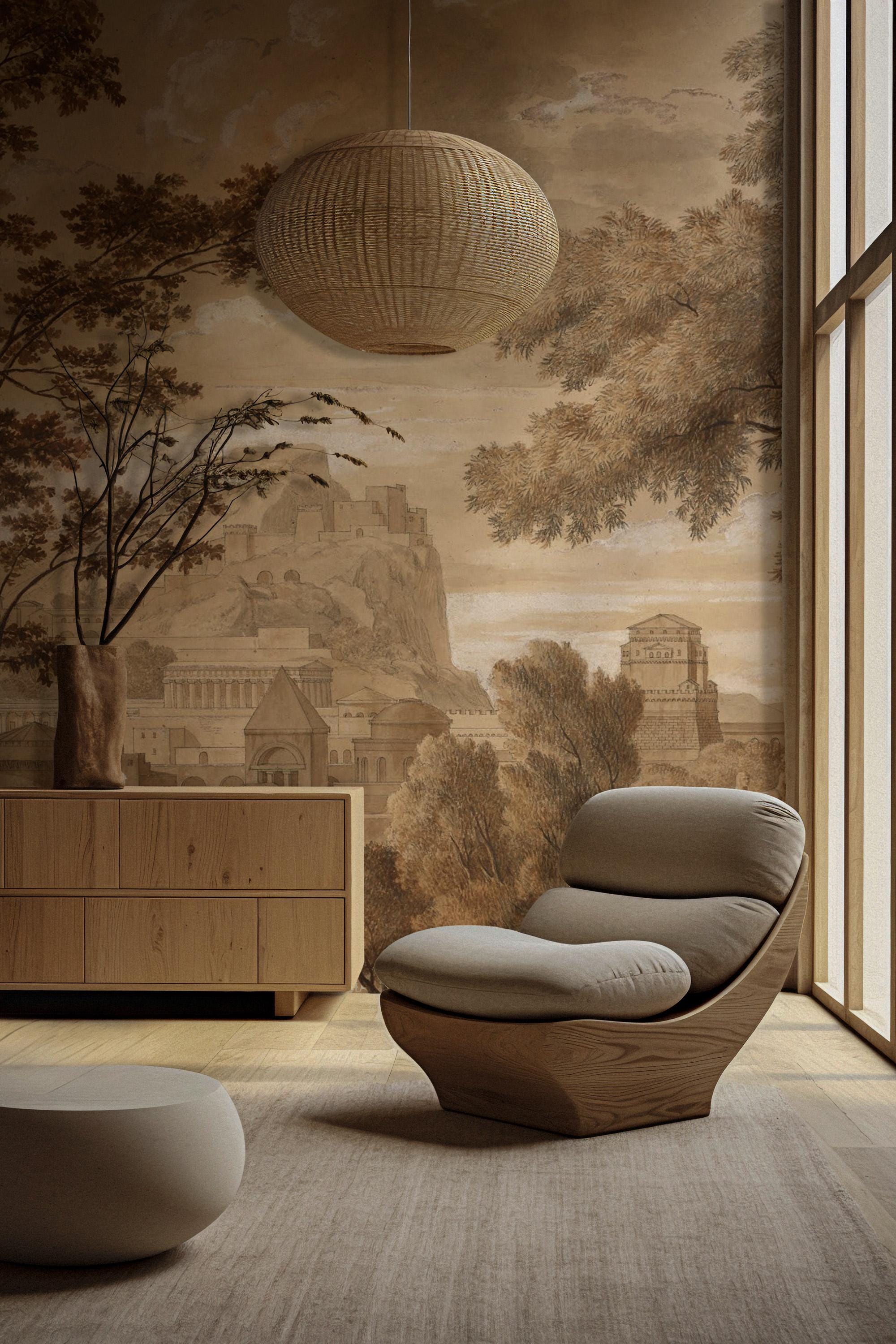 Vintage Scenic Landscape Wallpaper Mural: Ancient Countryside Peel and Stick - View 5