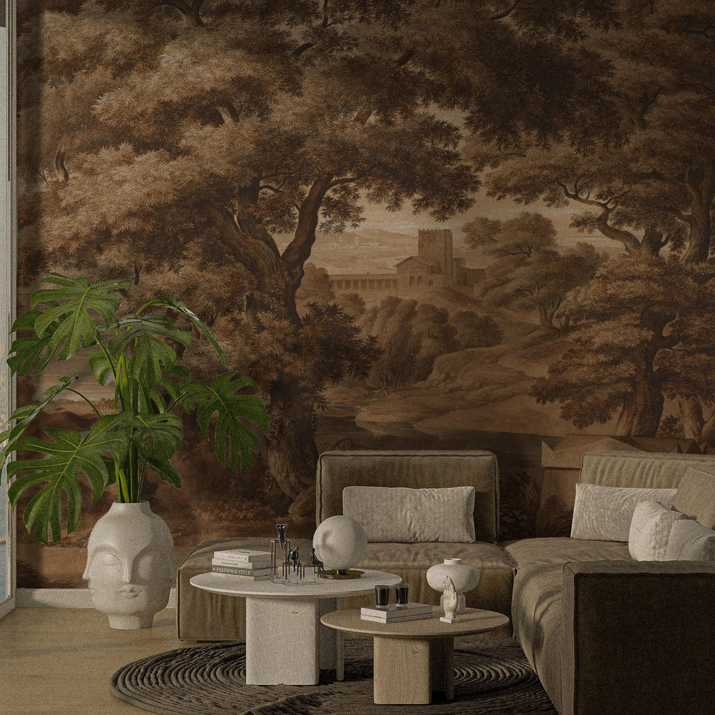 Vintage Scenic Landscape Wallpaper Mural: Ancient Countryside Peel and Stick - View 3