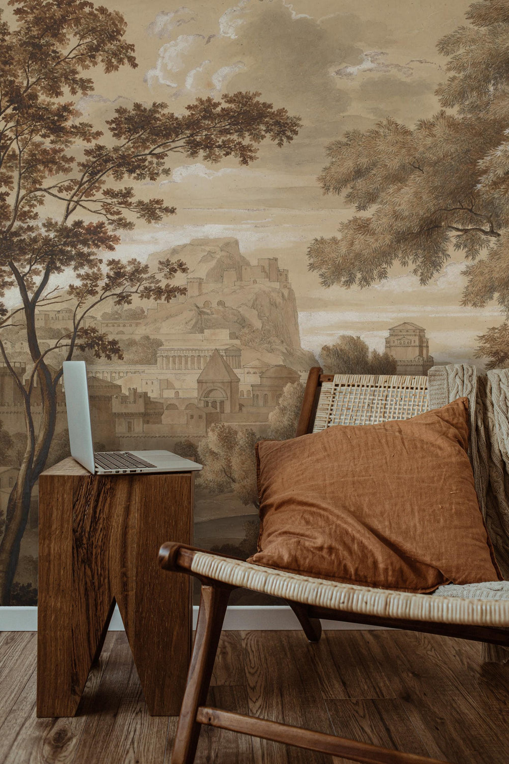 Vintage Scenic Landscape Wallpaper Mural: Ancient Countryside Peel and Stick - View 4