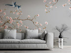 Cherry Blossom Wall Mural: Vintage Chinoiserie Floral Wallpaper (Peel and Stick) - View 2