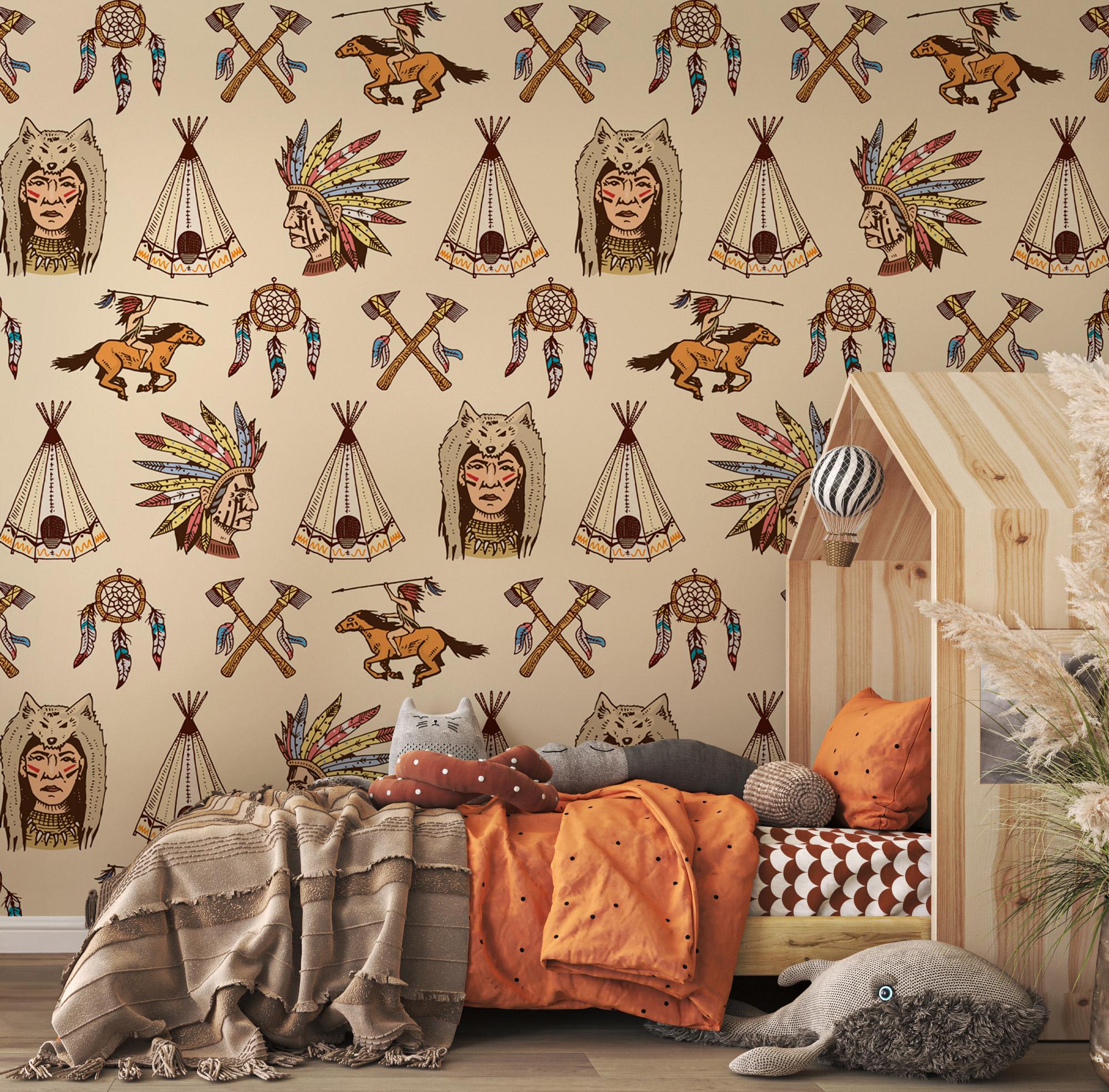 Native American Wallpaper Mural: Vintage Western Peel & Stick