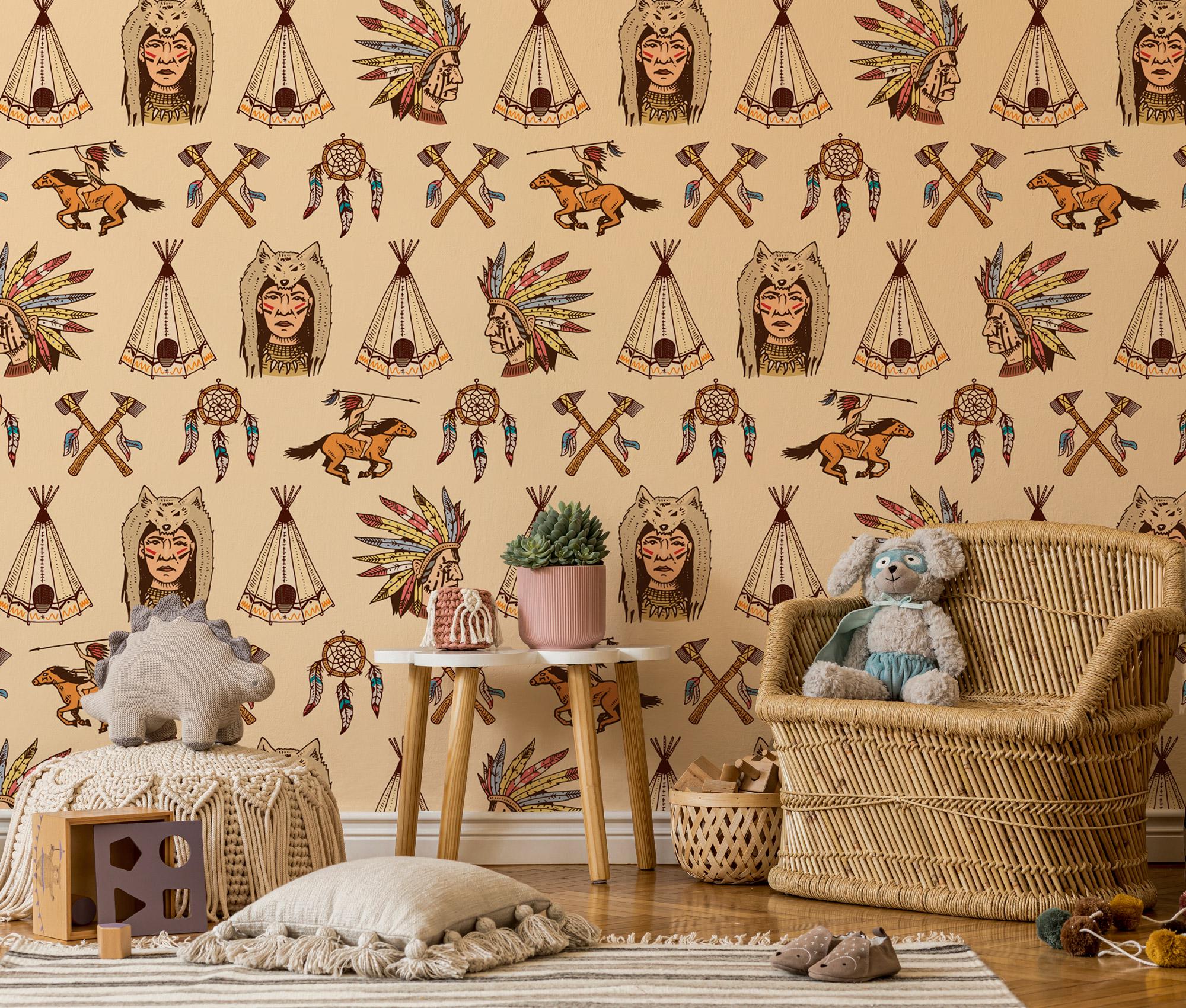 Native American Wallpaper Mural: Vintage Western Peel & Stick - View 4
