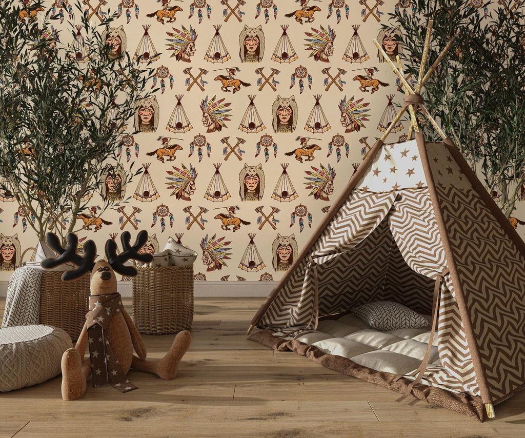 Native American Wallpaper Mural: Vintage Western Peel & Stick - View 3