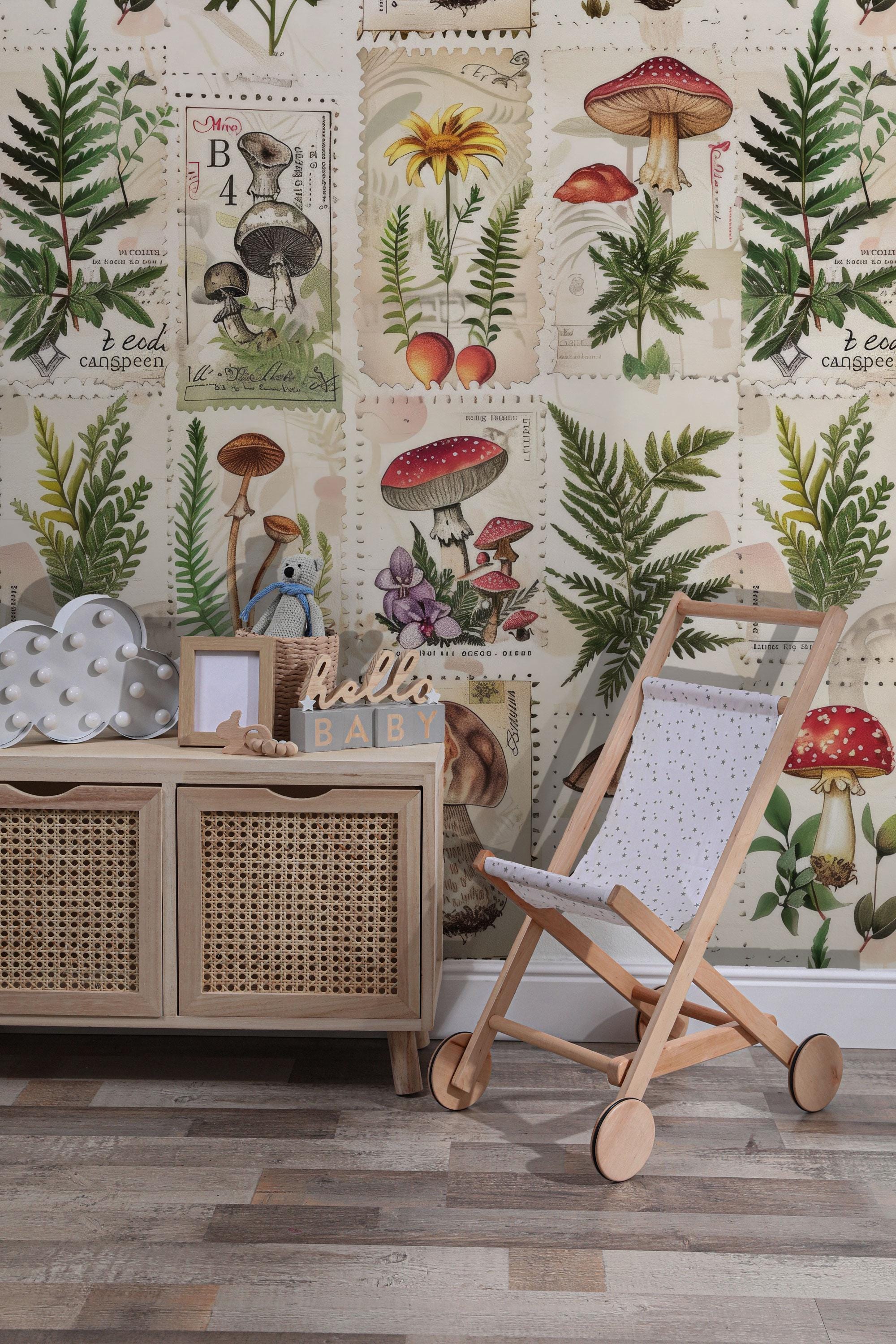 Mushroom Botanical Wallpaper: Beige Secret Garden Peel and Stick - View 7