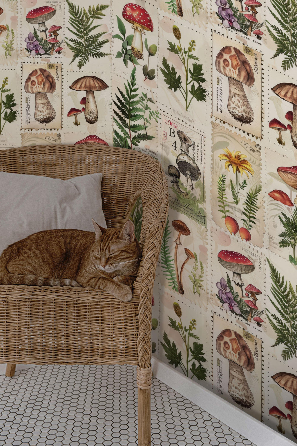Mushroom Botanical Wallpaper: Beige Secret Garden Peel and Stick - View 5