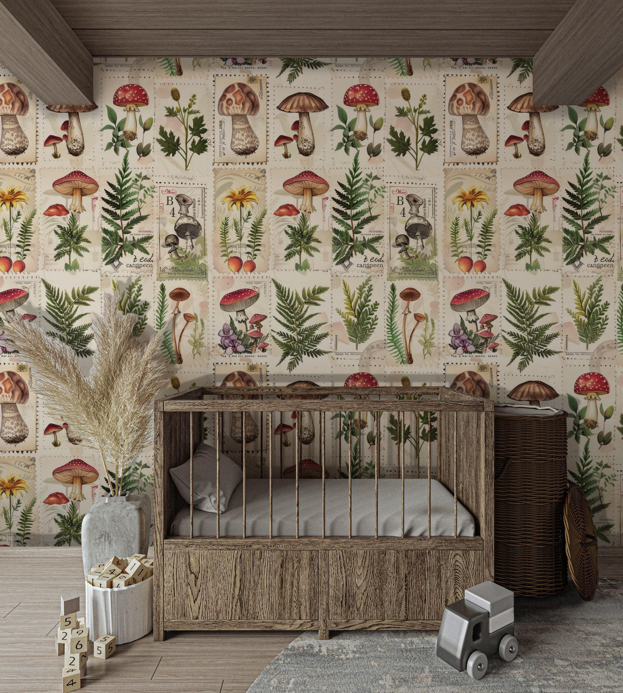 Mushroom Botanical Wallpaper: Beige Secret Garden Peel and Stick - View 4