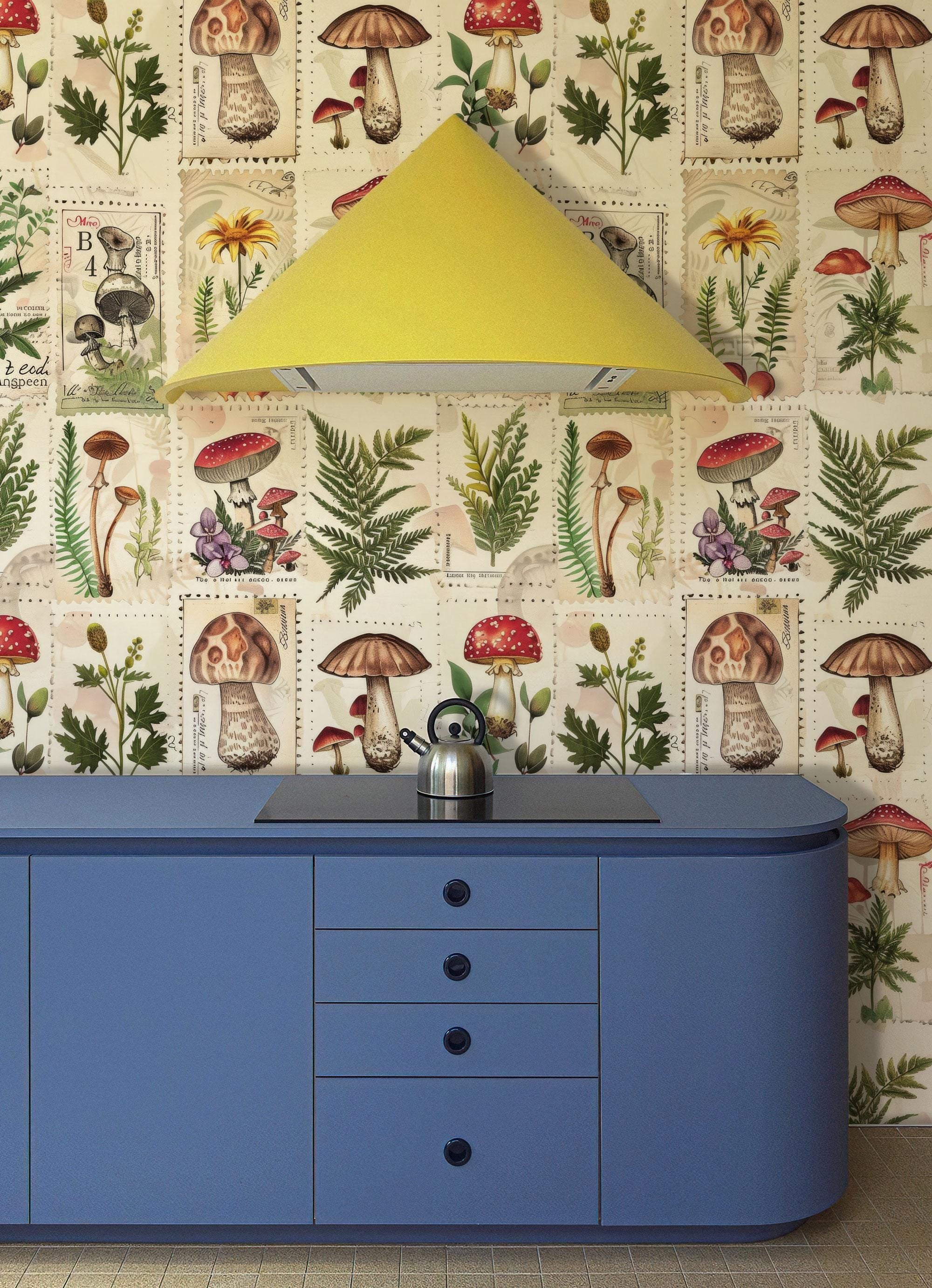 Mushroom Botanical Wallpaper: Beige Secret Garden Peel and Stick - View 3