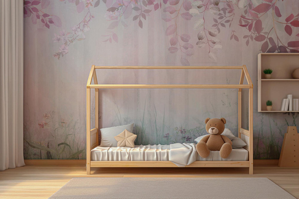 Soft Pastel Floral Wallpaper Mural: Whimsical Kids' Room Decor, Peel and Stick - View 5