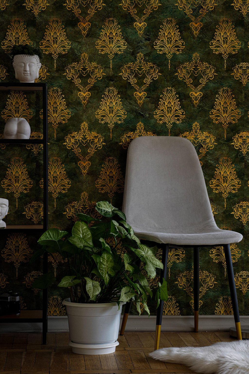 Luxury Green Damask Wallpaper: Victorian Baroque Wall Mural - View 6