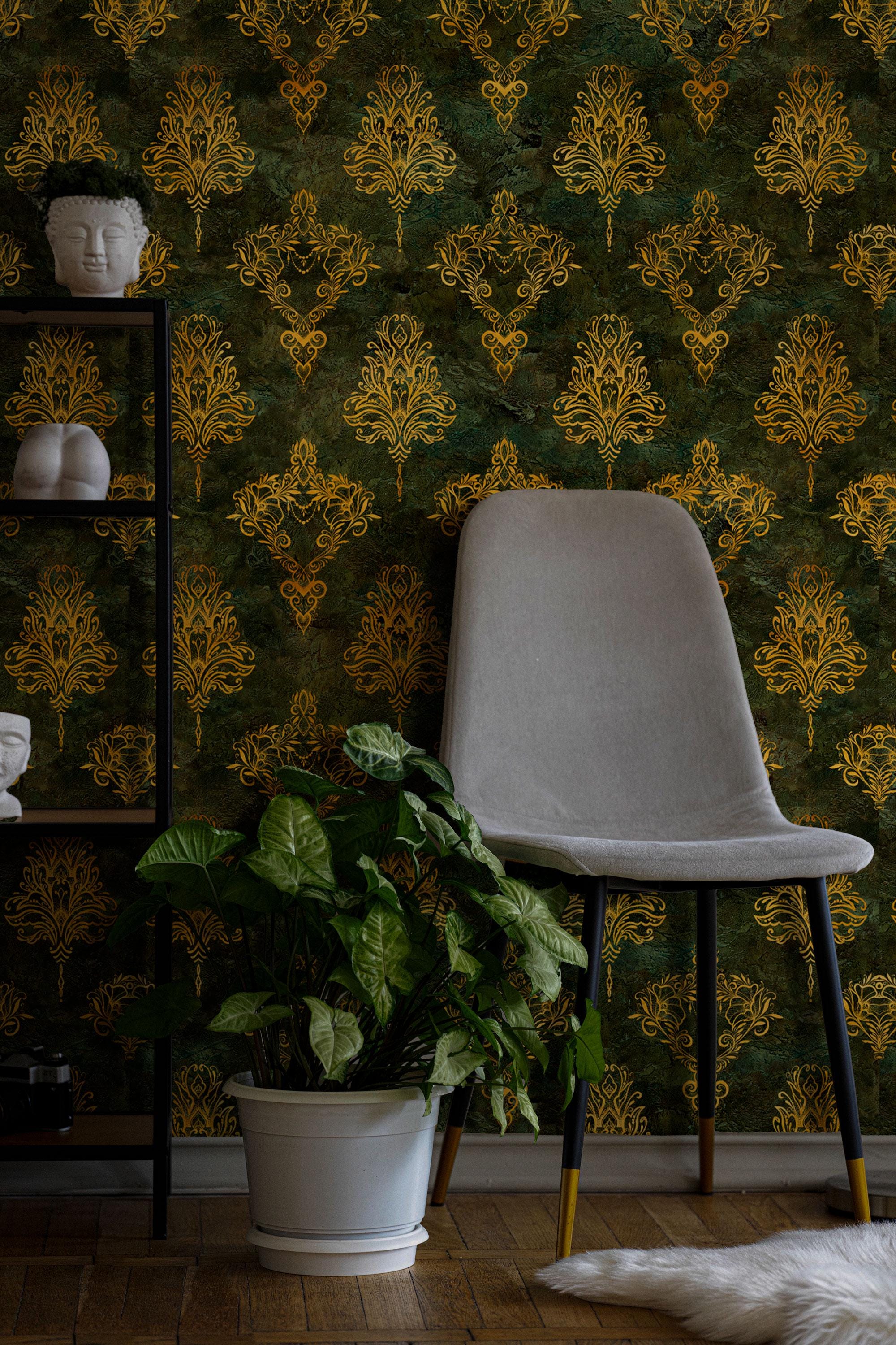 Luxury Green Damask Wallpaper: Victorian Baroque Wall Mural - View 6