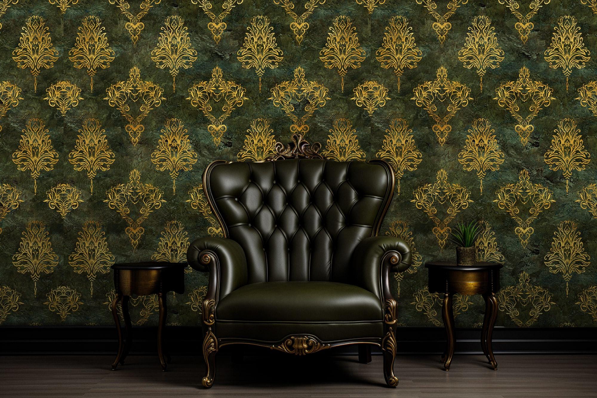 Luxury Green Damask Wallpaper: Victorian Baroque Wall Mural - View 4