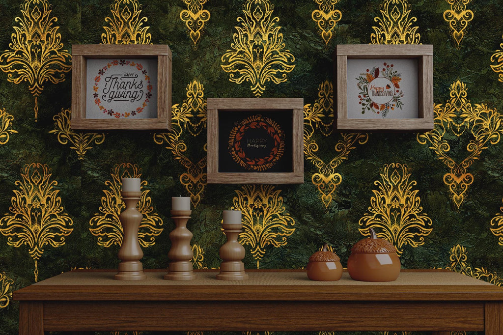 Luxury Green Damask Wallpaper: Victorian Baroque Wall Mural - View 2