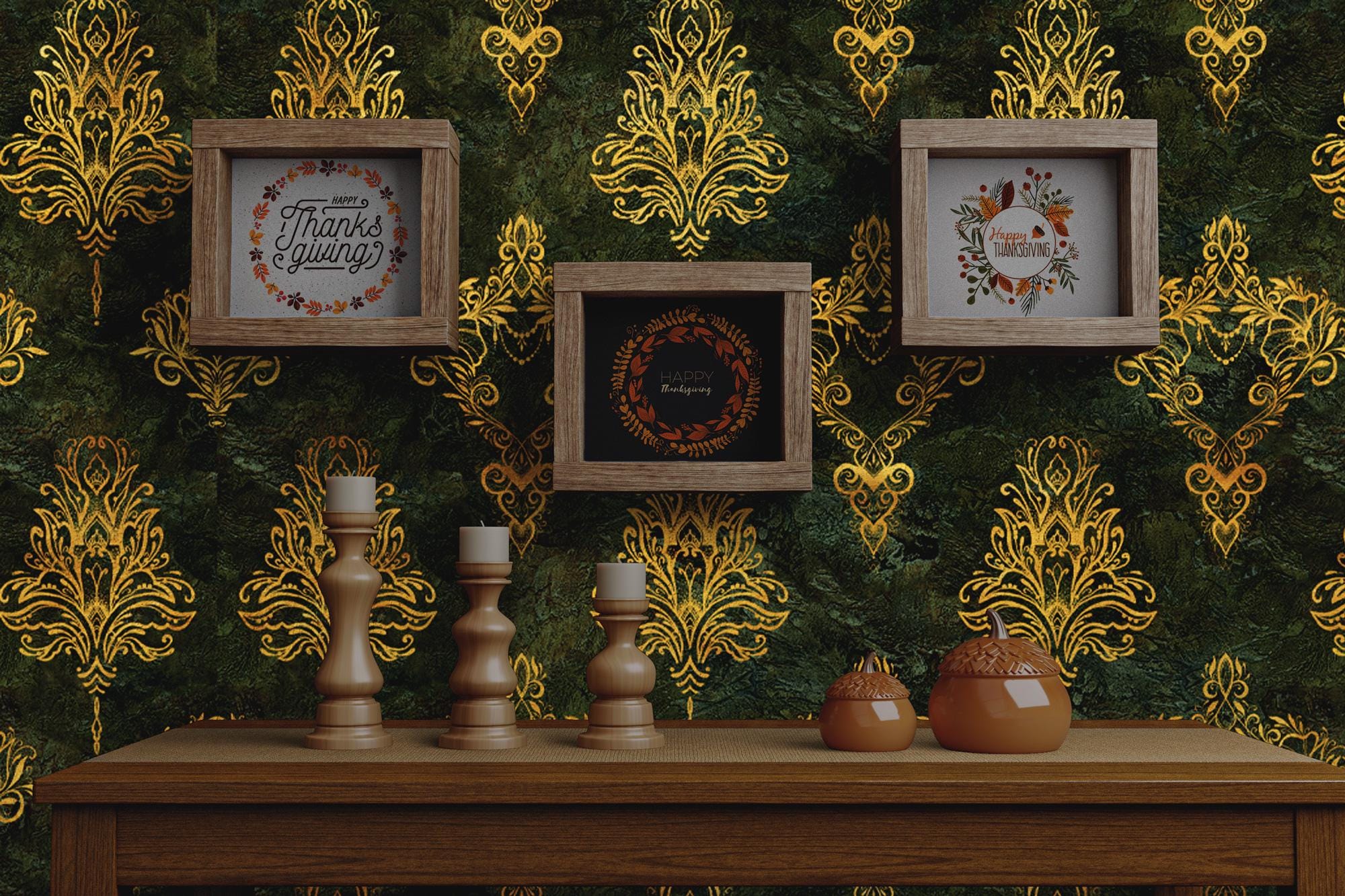 Luxury Green Damask Wallpaper: Victorian Baroque Wall Mural - View 2