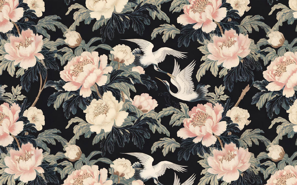 Crane & Floral Peel and Stick Wallpaper: Removable Wall Mural - View 6