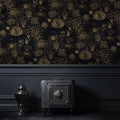 Black and Gold Flowers Wallpaper, Floral Peel and Stick
