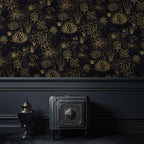 Black and Gold Flowers Wallpaper, Floral Peel and Stick