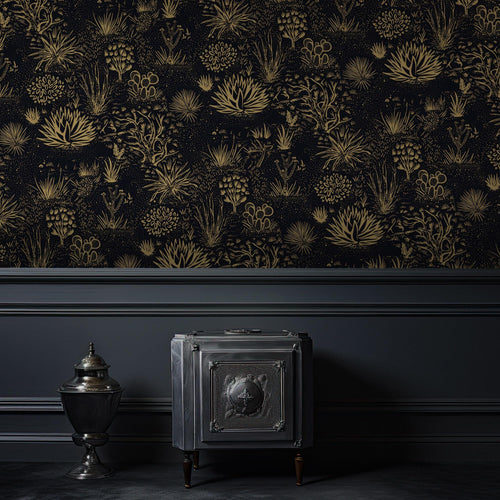 Black and Gold Flowers Wallpaper, Floral Peel and Stick
