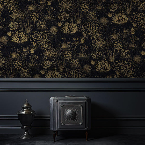 Black and Gold Flowers Wallpaper, Floral Peel and Stick