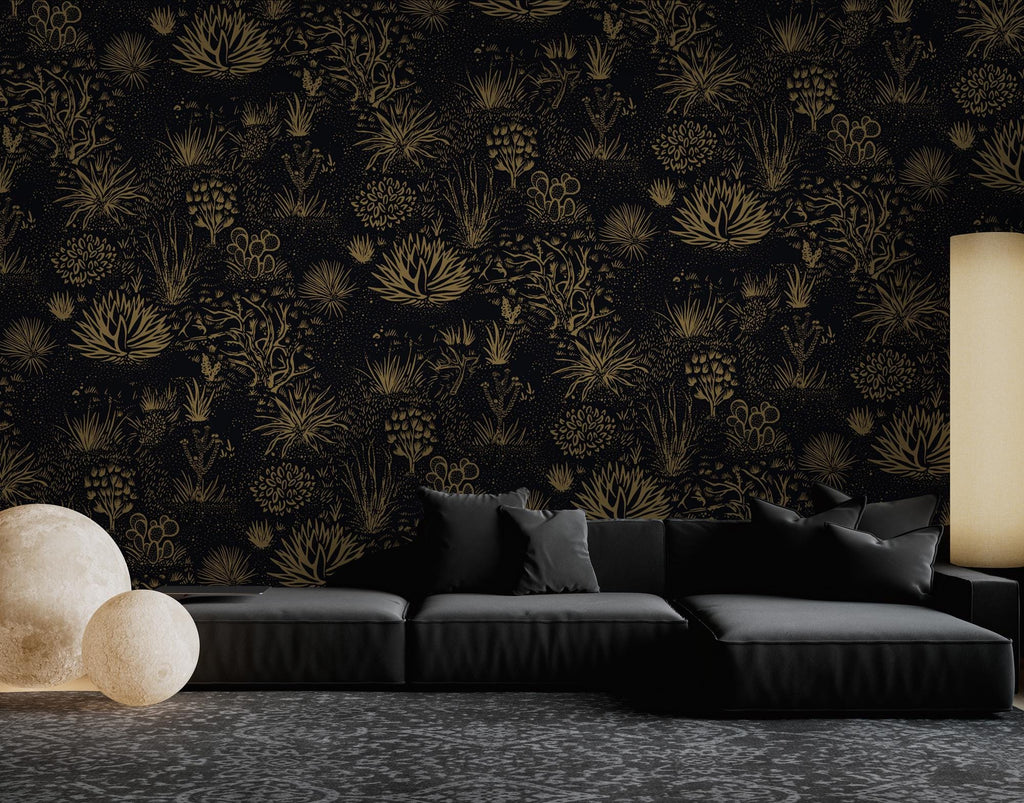 Black and Gold Flowers Wallpaper, Floral Peel and Stick - View 3