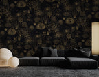 Black and Gold Flowers Wallpaper, Floral Peel and Stick - View 3