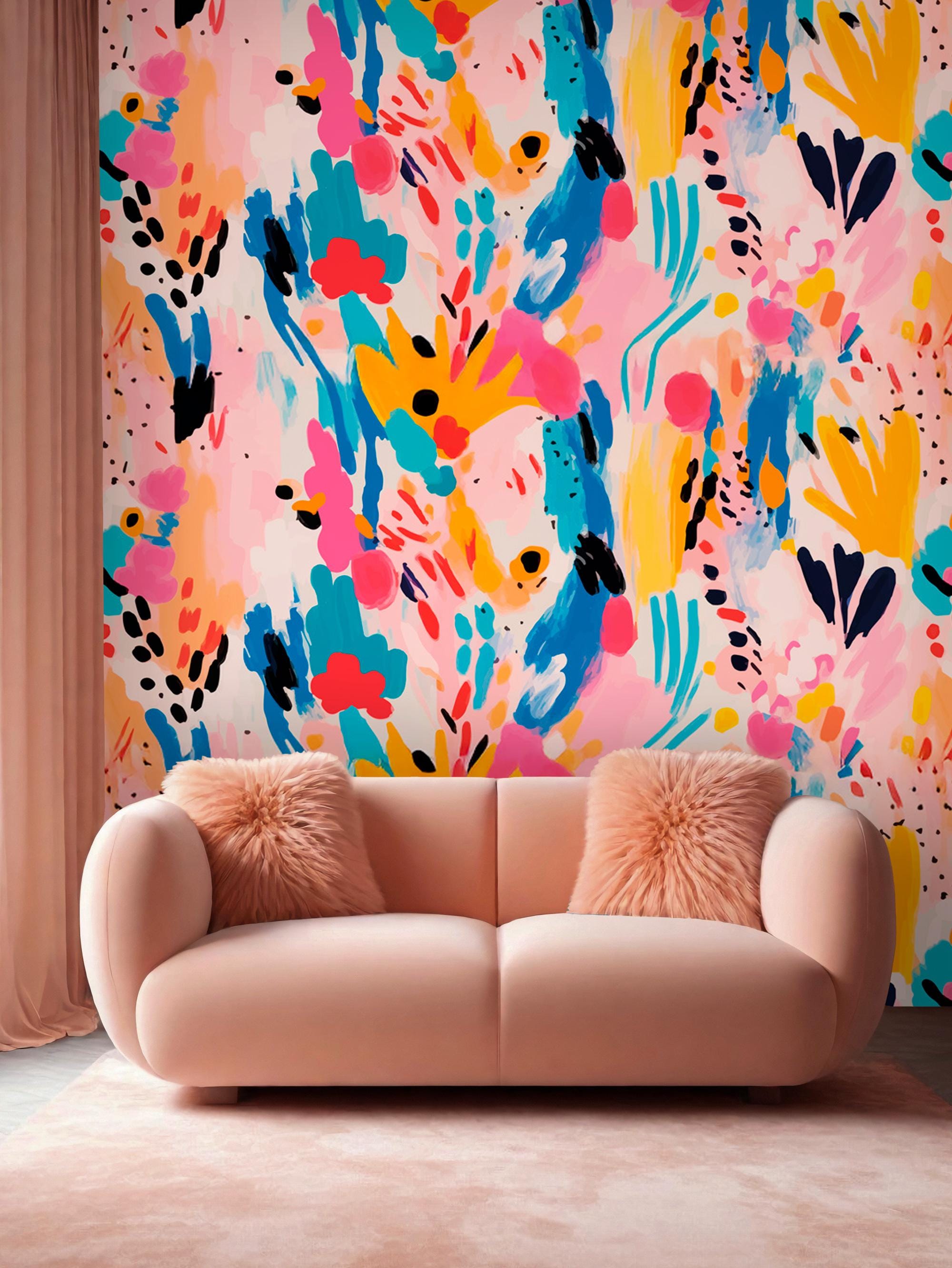 Abstract Floral Wallpaper: Hand Painted Watercolor Wall Mural, Peel and Stick - View 4
