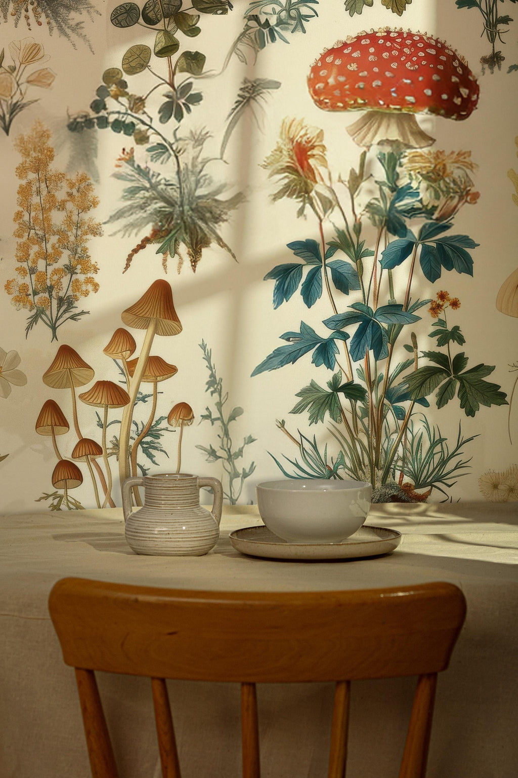 Mushroom Botanical Wallpaper: Secret Garden Peel and Stick Wall Mural - View 3