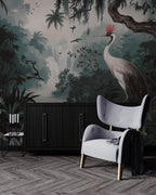 Jungle Crane Wallpaper Mural: Dark Tropical Wall Art, Elegant Interiors - View 4