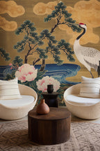 Chinoiserie Crane Wallpaper: Vintage Japanese Birds Wall Mural - View 5