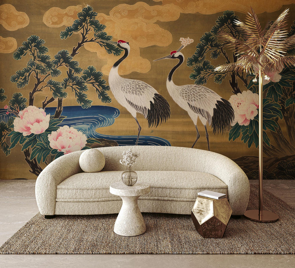 Chinoiserie Crane Wallpaper: Vintage Japanese Birds Wall Mural - View 2