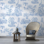 Blue Safari Toile Wallpaper: Jungle Animal Wall Mural - View 4