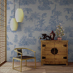 Blue Safari Toile Wallpaper: Jungle Animal Wall Mural - View 7